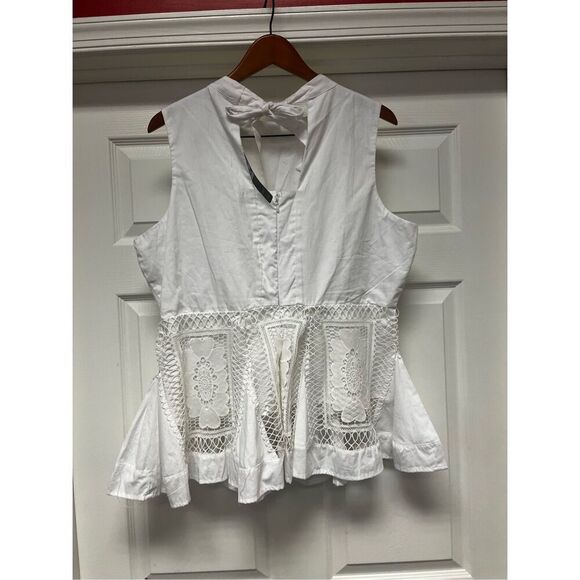 Nicole Miller New York White Heavy Lace Sleeveless Tie Back Peplum Blouse sz XL - Picture 5 of 8
